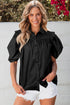 Short Puff Sleeve Ruffle Detail Button Down Shirt