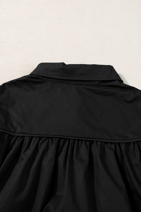 Short Puff Sleeve Ruffle Detail Button Down Shirt