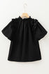 Short Puff Sleeve Ruffled Hem Cotton Blouse