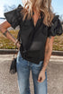 Short Puff Sleeve Ruffled Hem Cotton Blouse