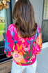Short Puff Sleeve Ruffled Tassel Tie Floral Blouse