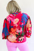 Short Puff Sleeve Ruffled Tassel Tie Floral Blouse