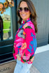 Short Puff Sleeve Ruffled Tassel Tie Floral Blouse