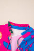 Short Puff Sleeve Ruffled Tassel Tie Floral Blouse