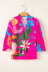 Short Puff Sleeve Ruffled Tassel Tie Floral Blouse