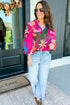 Short Puff Sleeve Ruffled Tassel Tie Floral Blouse