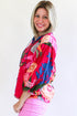 Short Puff Sleeve Ruffled Tassel Tie Floral Blouse