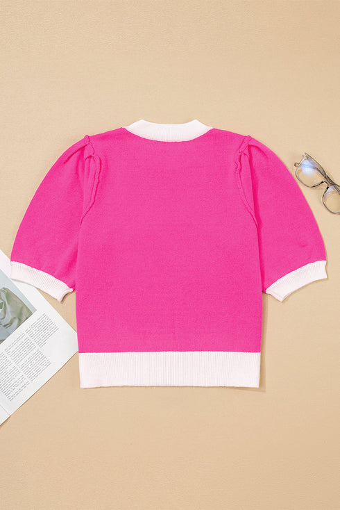 Short Puff Sleeve Script Graphic Knit Sweater