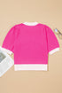 Short Puff Sleeve Script Graphic Knit Sweater
