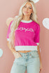 Short Puff Sleeve Script Graphic Knit Sweater