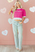 Short Puff Sleeve Script Graphic Knit Sweater