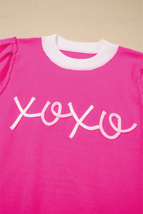 Short Puff Sleeve Script Graphic Knit Sweater