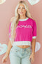 Short Puff Sleeve Script Graphic Knit Sweater