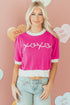 Short Puff Sleeve Script Graphic Knit Sweater