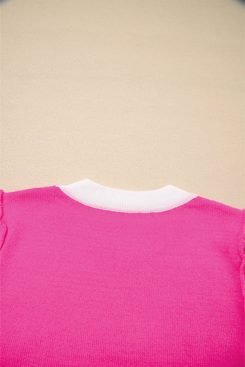 Short Puff Sleeve Script Graphic Knit Sweater