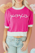 Short Puff Sleeve Script Graphic Knit Sweater