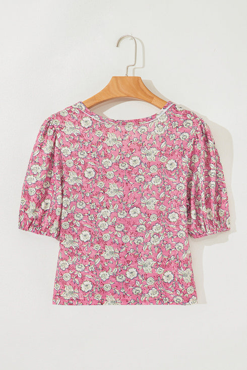 Short Puff Sleeve V Neck Ruched Peplum Blouse