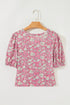 Short Puff Sleeve V Neck Ruched Peplum Blouse