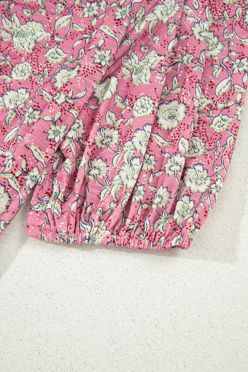 Short Puff Sleeve V Neck Ruched Peplum Blouse