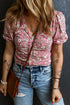 Short Puff Sleeve V Neck Ruched Peplum Blouse