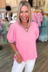 Short Puff Sleeve V Neck Wrap Waist Peplum Blouse