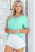 Short Puff Sleeve V Neck Wrap Waist Peplum Blouse