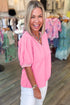 Short Puff Sleeve V Neck Wrap Waist Peplum Blouse