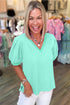 Short Puff Sleeve V Neck Wrap Waist Peplum Blouse