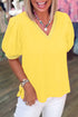 Short Puff Sleeve V Neck Wrap Waist Peplum Blouse