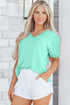 Short Puff Sleeve V Neck Wrap Waist Peplum Blouse