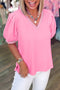 Short Puff Sleeve V Neck Wrap Waist Peplum Blouse