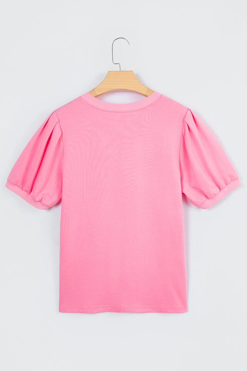 Short Puff Sleeve V Neck Wrap Waist Peplum Blouse