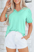 Short Puff Sleeve V Neck Wrap Waist Peplum Blouse