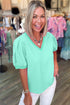 Short Puff Sleeve V Neck Wrap Waist Peplum Blouse