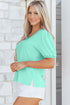 Short Puff Sleeve V Neck Wrap Waist Peplum Blouse