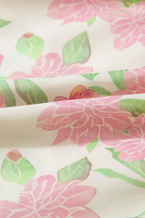 Short Sleeve Botanical Print Drawstring Waist Peplum Blouse