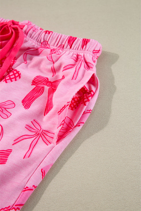 Short Sleeve Bow Print Button Down Pajama Set