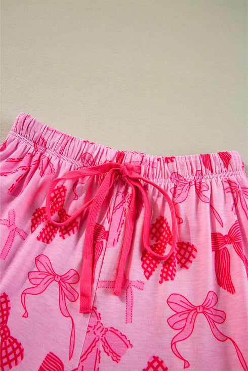 Short Sleeve Bow Print Button Down Pajama Set
