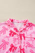 Short Sleeve Bow Print Button Down Pajama Set