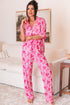 Short Sleeve Bow Print Button Down Pajama Set