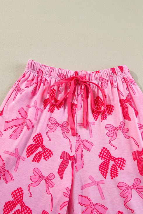 Short Sleeve Bow Print Button Down Pajama Set