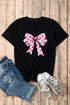 Short Sleeve Bowknot Graphic Crew Neck Tee Shirt