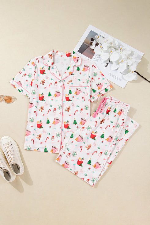 Short Sleeve Button Up Wide Leg Pajama Set