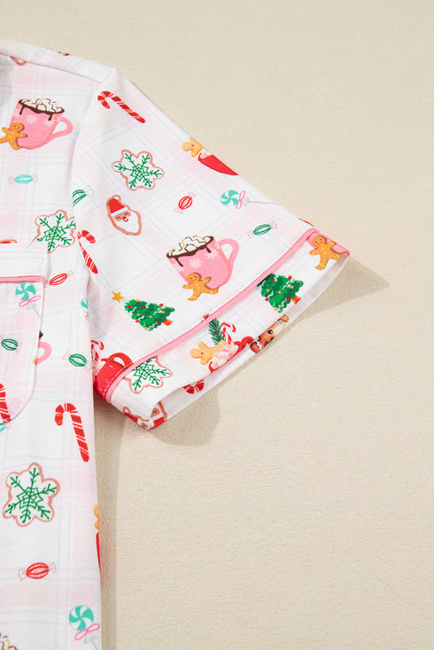 Short Sleeve Button Up Wide Leg Pajama Set