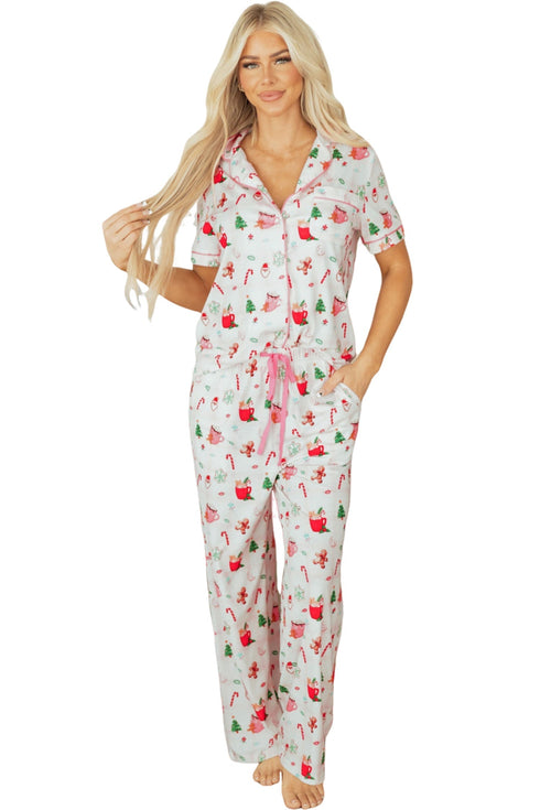 Short Sleeve Button Up Wide Leg Pajama Set