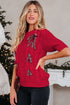 Short Sleeve Cable Knit Sweater With Plaid Bow Accents