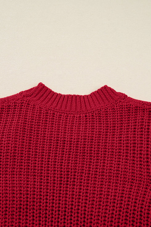 Short Sleeve Cable Knit Sweater With Plaid Bow Accents
