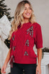 Short Sleeve Cable Knit Sweater With Plaid Bow Accents