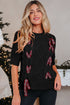 Short Sleeve Cable Knit Sweater With Plaid Bow Accents