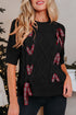 Short Sleeve Cable Knit Sweater With Plaid Bow Accents